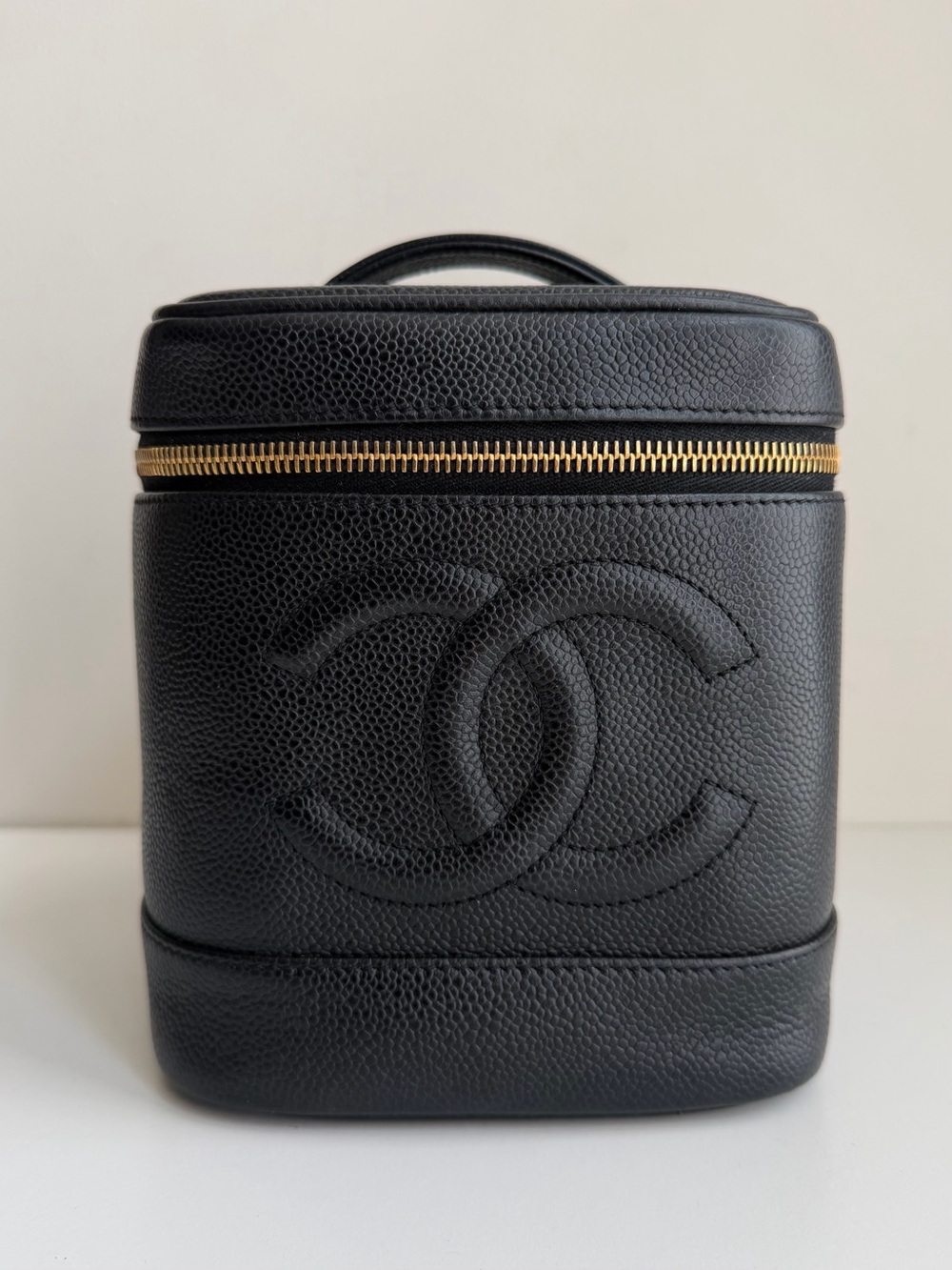 CHANEL Black Caviar Leather Vanity Case with Gold Hardware